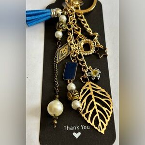 Unique upcycled vintages jewelry Gold and Blue bag Charm Keychain charm